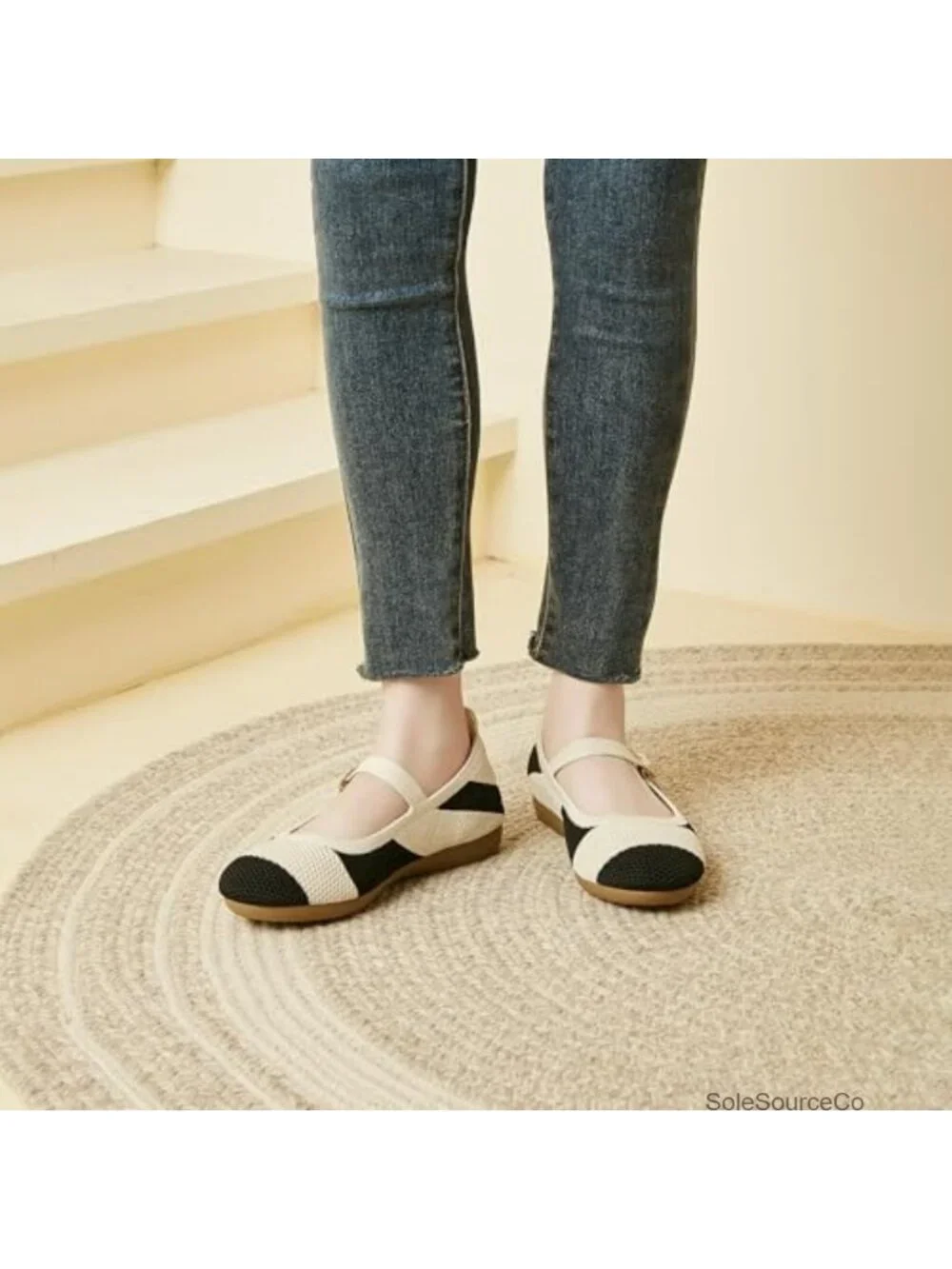 Women's Machine Washable Mary Jane Flats Non Slip Breathable Mesh Knit Work